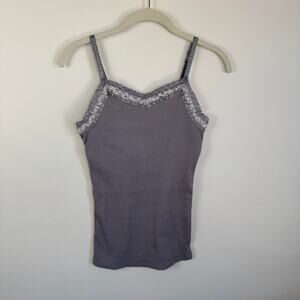 Vtg Y2k Grey lace trim Cami Tank XS bling sequin Fairy